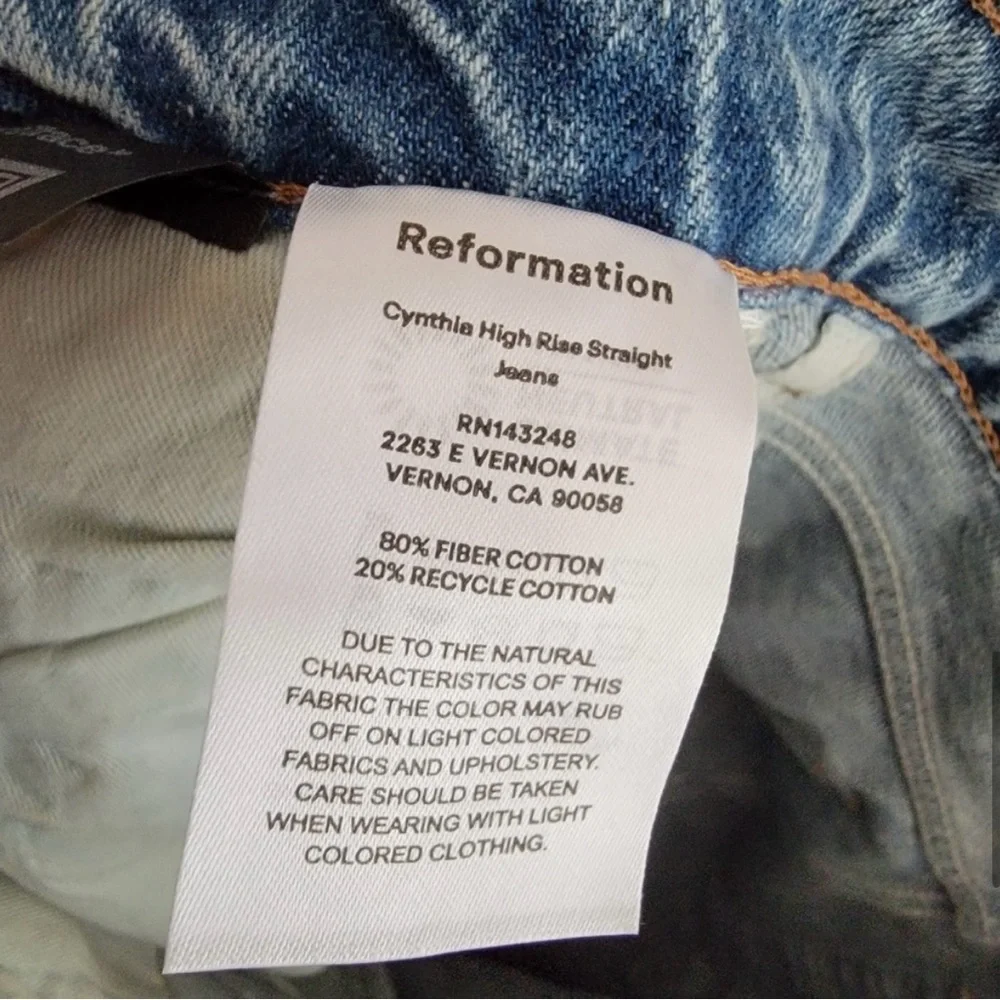 Reformation Cynthia High Rise Straight Jeans in Paradise size 29 NWT - Picture 6 of 8